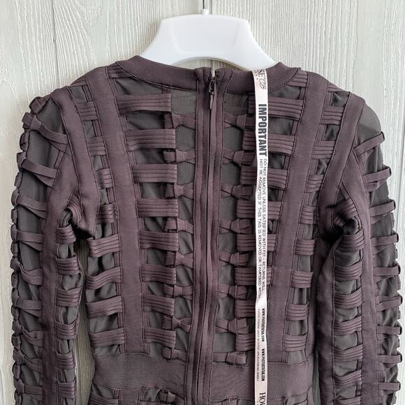 House Of CB Lola Woven Pattern Bodycon Dress Charcoal Brown Small NWT - Picture 8 of 9